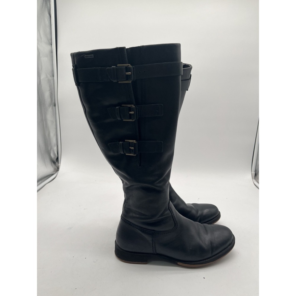 ECCO SARTORELLE BOOT WOMEN SIZE 37 GORE-TEX RIDING BLACK LEATHER‎ BELTED BUCKLE